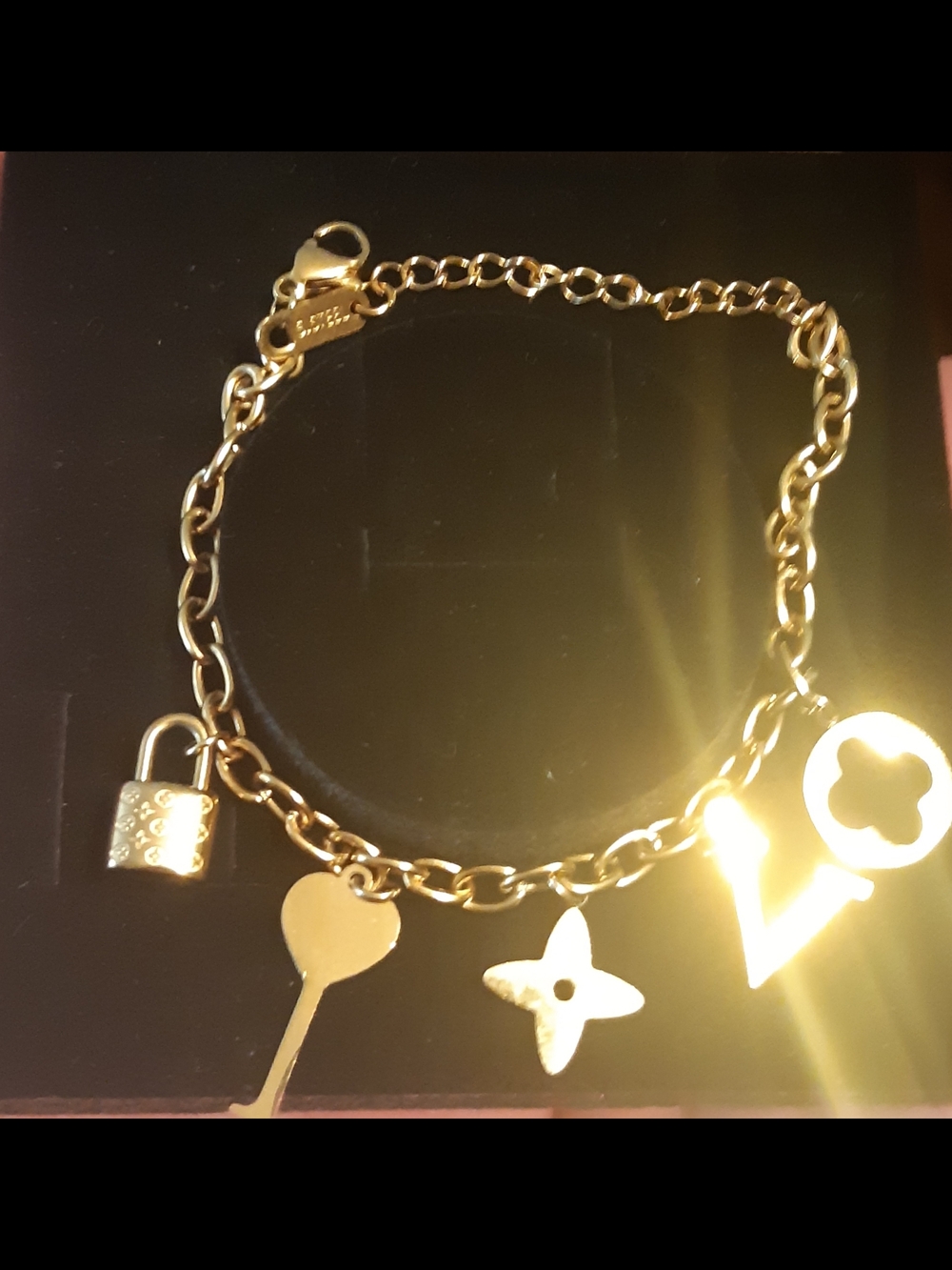 S.Steel  Charm Bracelet with Lock and Heart Charms